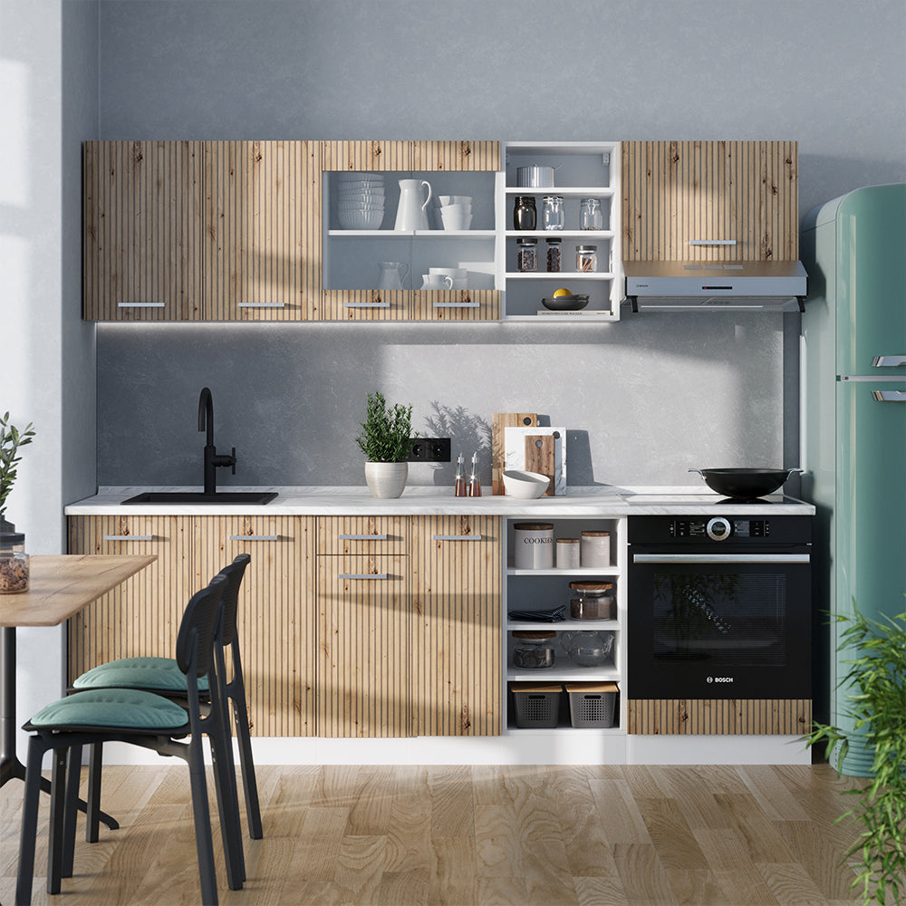 Vicco Cucina componibile Rovere artigianale/bianco 240 cm , PL Marmo