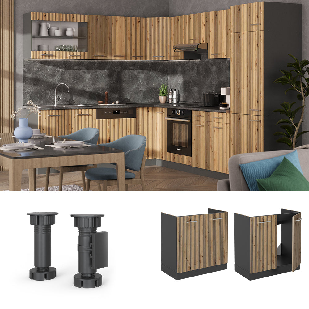 Vicco Mobile lavello cucina Rovere artigianale 80 cm , PL Antracite