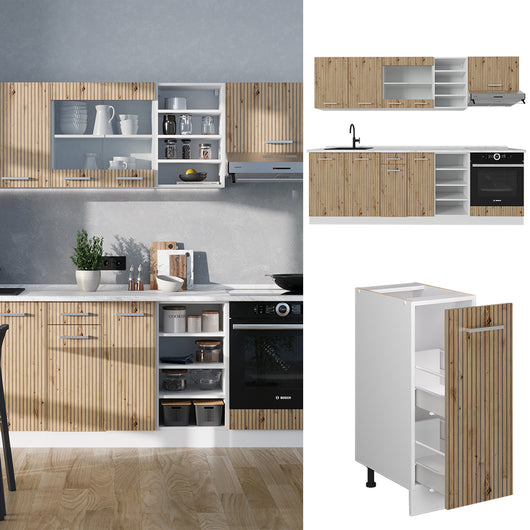 Vicco Cucina componibile Rovere artigianale/bianco 240 cm , PL Marmo