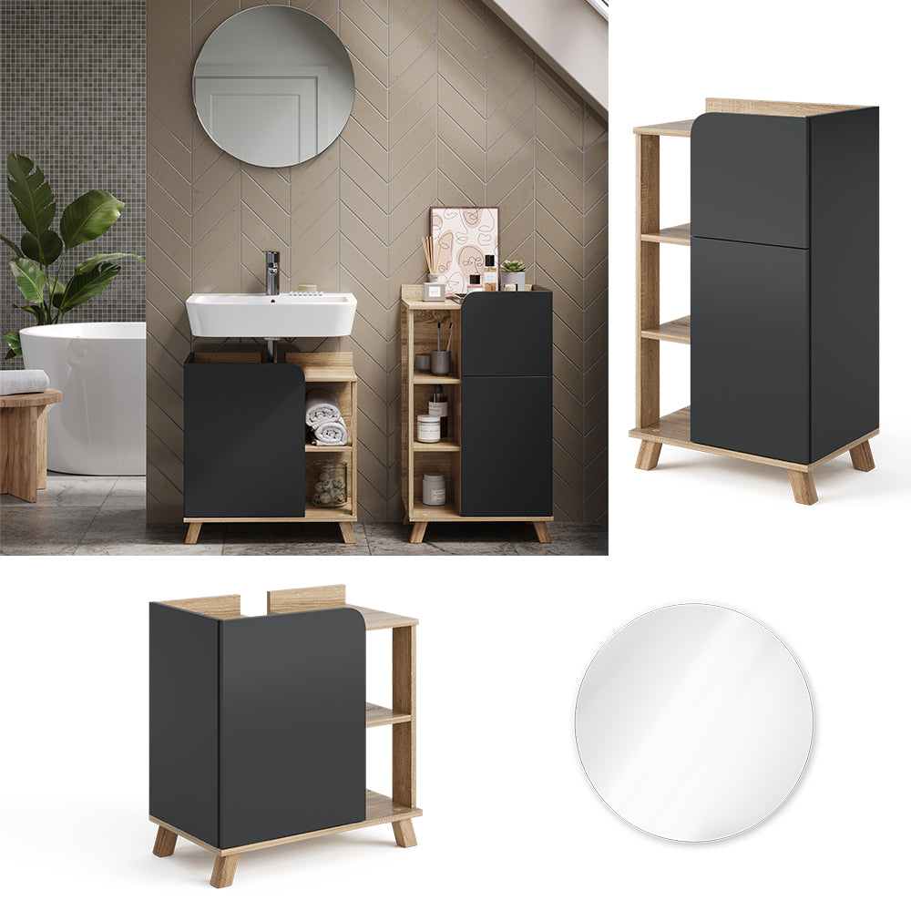 Vicco Set di mobili da bagno Antracite 3 pezzi, con cabinet midi