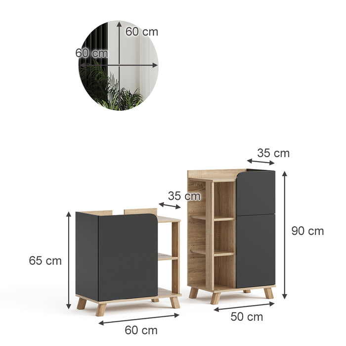 Vicco Set di mobili da bagno Antracite 3 pezzi, con cabinet midi