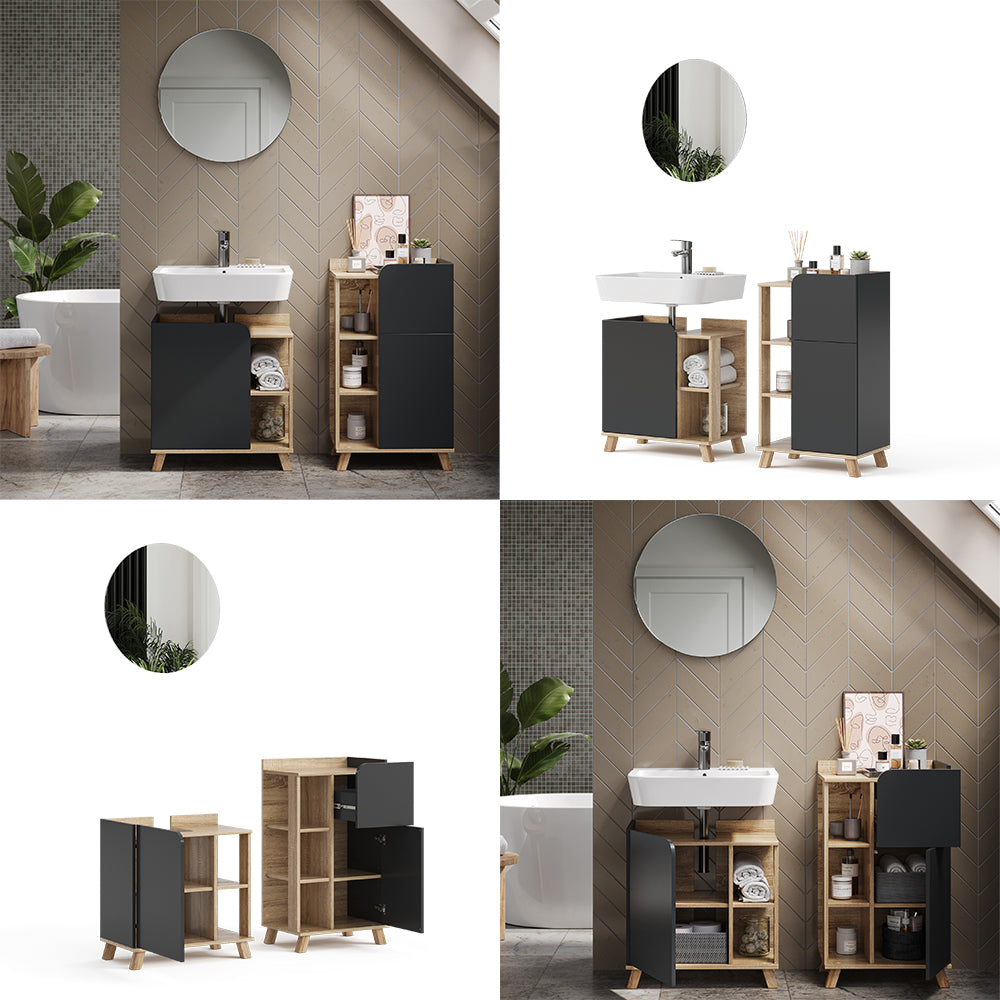 Vicco Set di mobili da bagno Antracite 3 pezzi, con cabinet midi