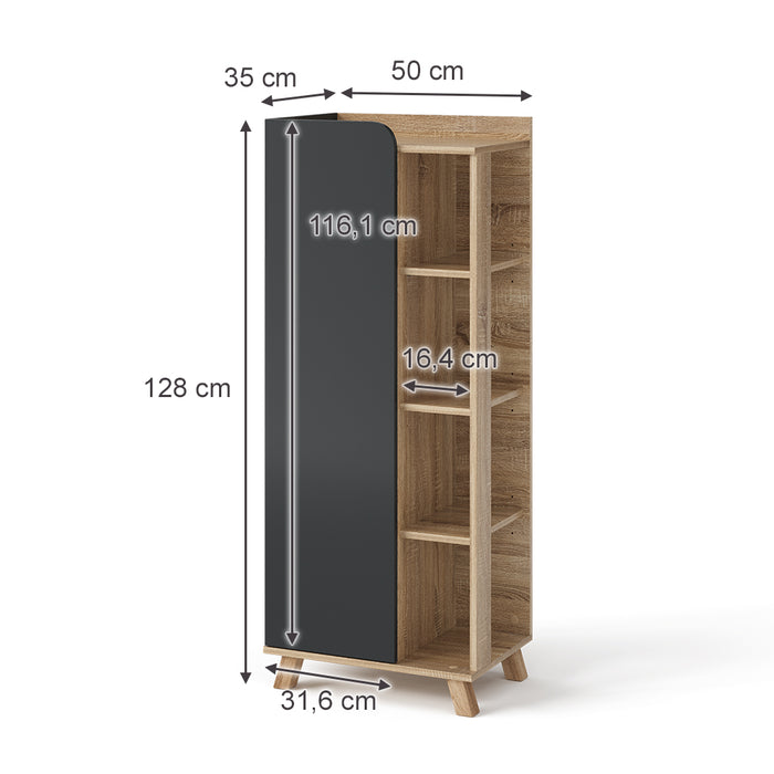 Vicco Mobiletto midi Antracite 50 x 128 cm con porta e vani aperti