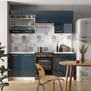 Vicco Mobili da cucina  Blu scuro lucido/bianco 200 cm , PL Antracite