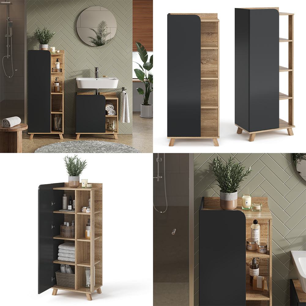 Vicco Mobiletto midi Antracite 50 x 128 cm con porta e vani aperti