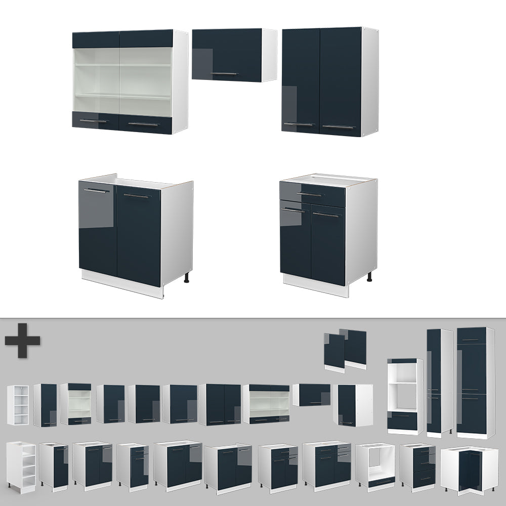 Vicco Mobili da cucina  Blu scuro lucido/bianco 200 cm , PL Antracite