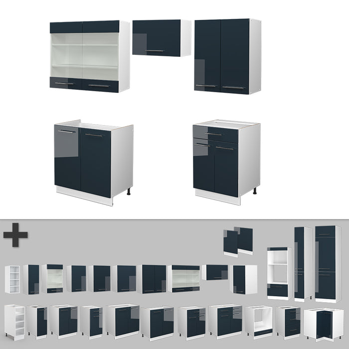Vicco Mobili da cucina  Blu scuro lucido/bianco 200 cm , PL Antracite