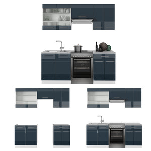 Vicco Mobili da cucina  Blu scuro lucido/bianco 200 cm , PL Antracite