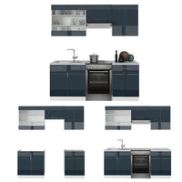 Vicco Mobili da cucina  Blu scuro lucido/bianco 200 cm , PL Rovere