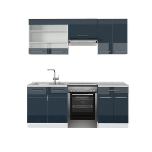 Vicco Mobili da cucina  Blu scuro lucido/bianco 200 cm , PL Marmo