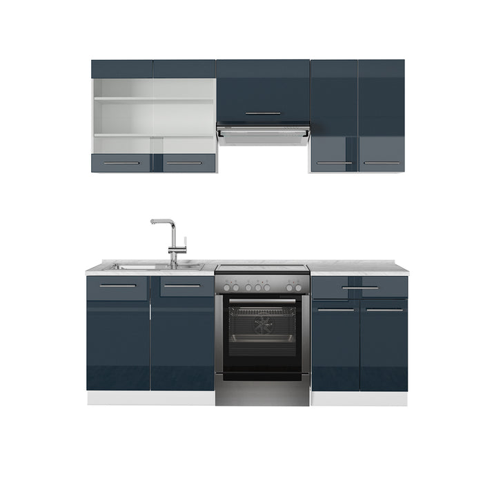 Vicco Armadi da cucina  Blu scuro lucido/bianco 200 cm senza piano di lavoro