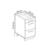 Vicco Mobiletto base per cucina Rovere artigianale 60 cm con cassetti, PL Rovere