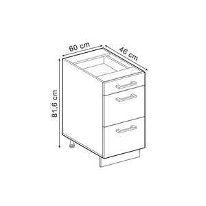 Vicco Mobiletto base per cucina Rovere artigianale 60 cm con cassetti PL Marmo