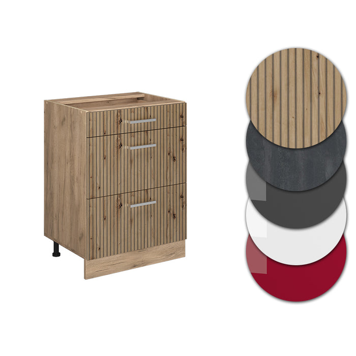 Vicco Mobiletto base per cucina Rovere artigianale 60 cm con cassetti, senza piano di lavoro