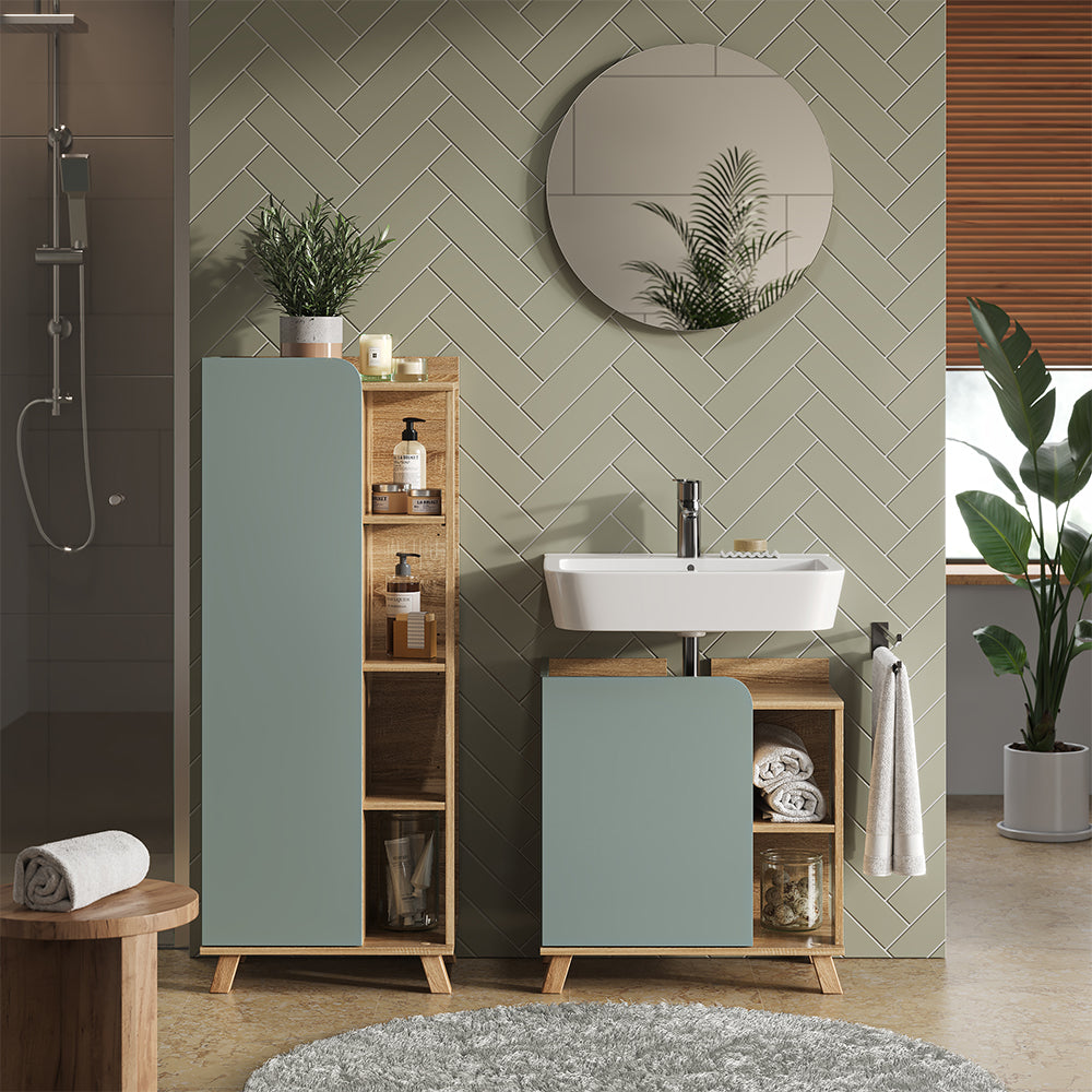 Vicco Mobiletto bagno Grigio-blu 50 x 128 cm con porta e vani aperti