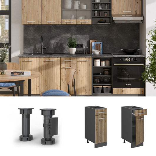 Vicco Mobiletto base per cucina Rovere artigianale 30 cm senza piano di lavoro