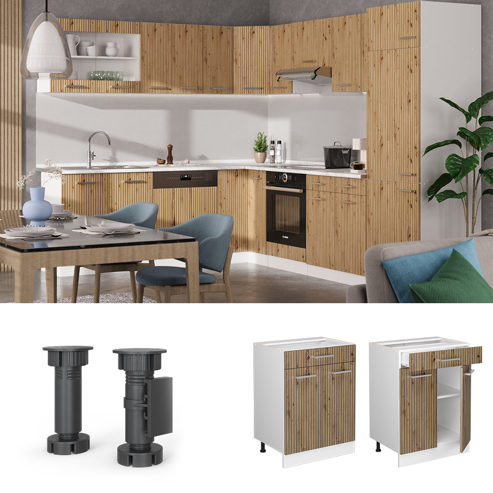 Vicco Mobiletto base per cucina Rovere artigianale 60 cm con cassetto, PL Antracite