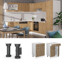 Vicco Mobiletto base per cucina Rovere artigianale 60 cm con cassetto, PL Marmo