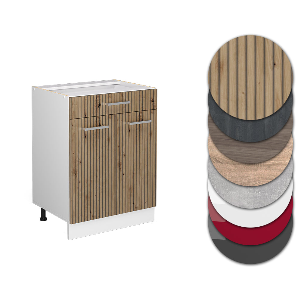 Vicco Mobiletto base per cucina Rovere artigianale 60 cm con cassetto, PL Marmo