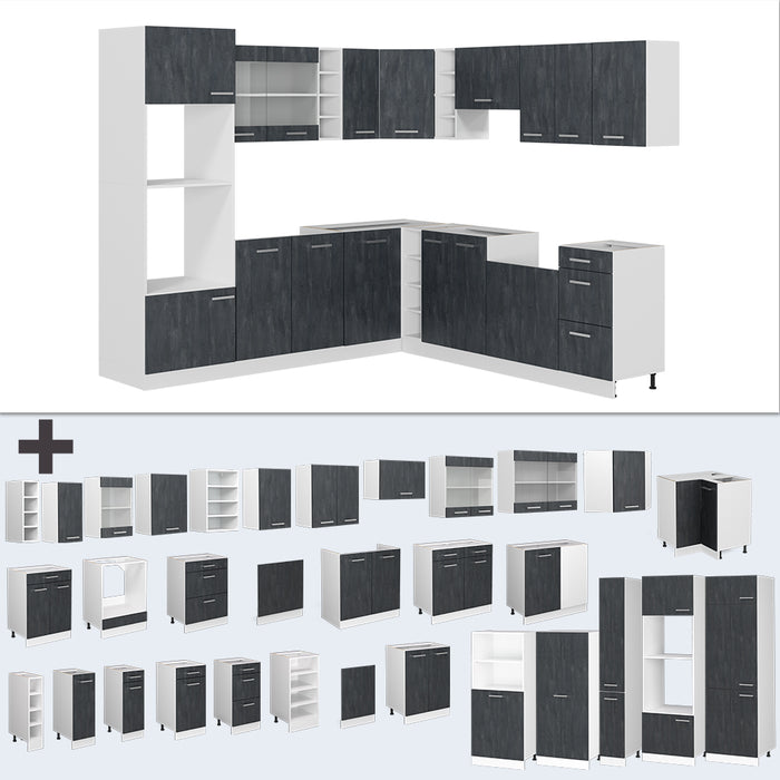 Vicco Cucina angolare completa Nero cemento/bianco 237 x 247 cm PT Rovere