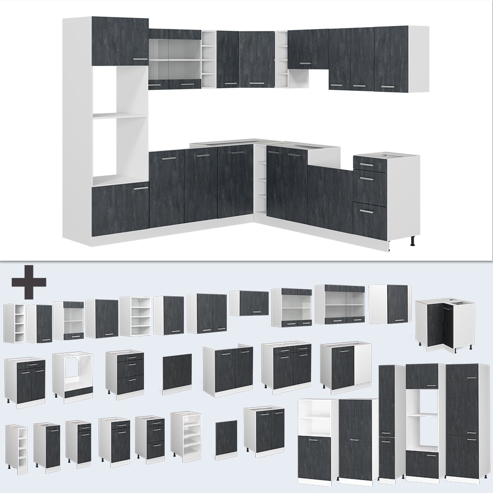 Vicco Cucina angolare completa Nero cemento/bianco 237 x 247 cm PL Antracite