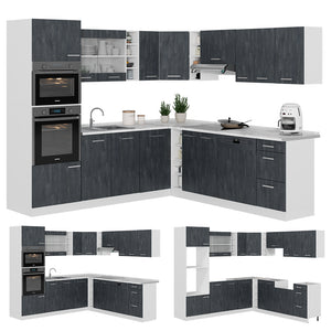 Vicco Cucina angolare completa Nero cemento/bianco 237 x 247 cm senza piano di lavoro