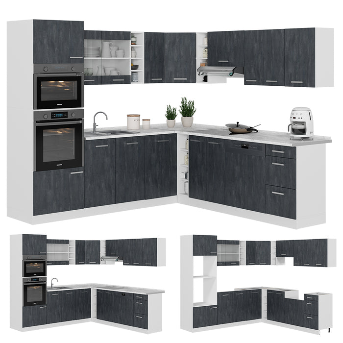 Vicco Cucina angolare completa Nero cemento/bianco 237 x 247 cm PL Antracite