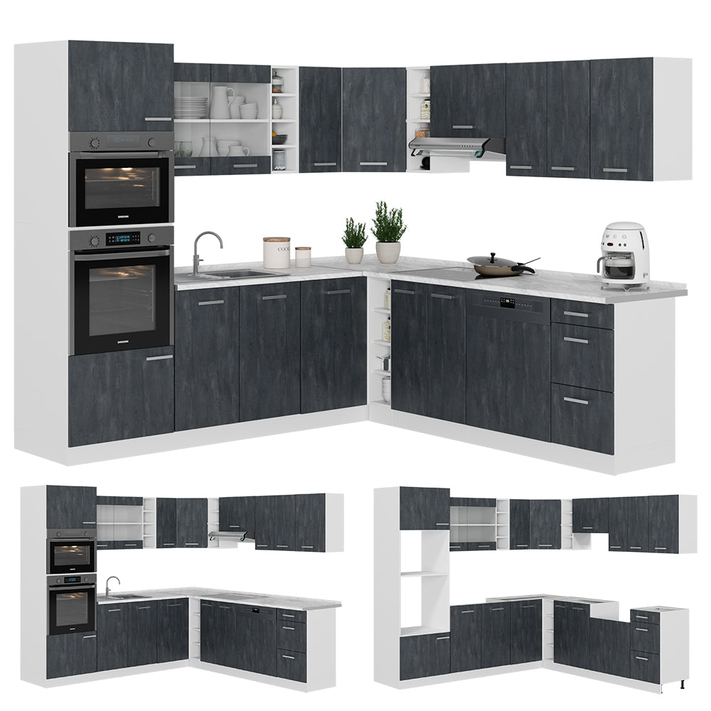 Vicco Cucina angolare completa Nero cemento/bianco 237 x 247 cm PL Marmo