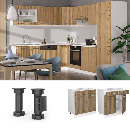 Vicco Mobiletto base per cucina Rovere artigianale 80 cm , PL Marmo