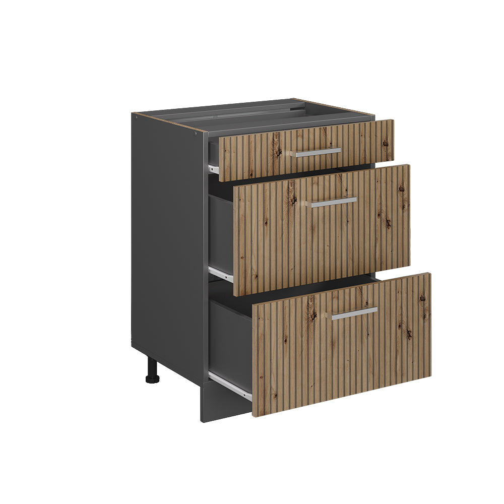 Vicco Mobiletto base per cucina Rovere artigianale 60 cm con cassetti, PL Rovere