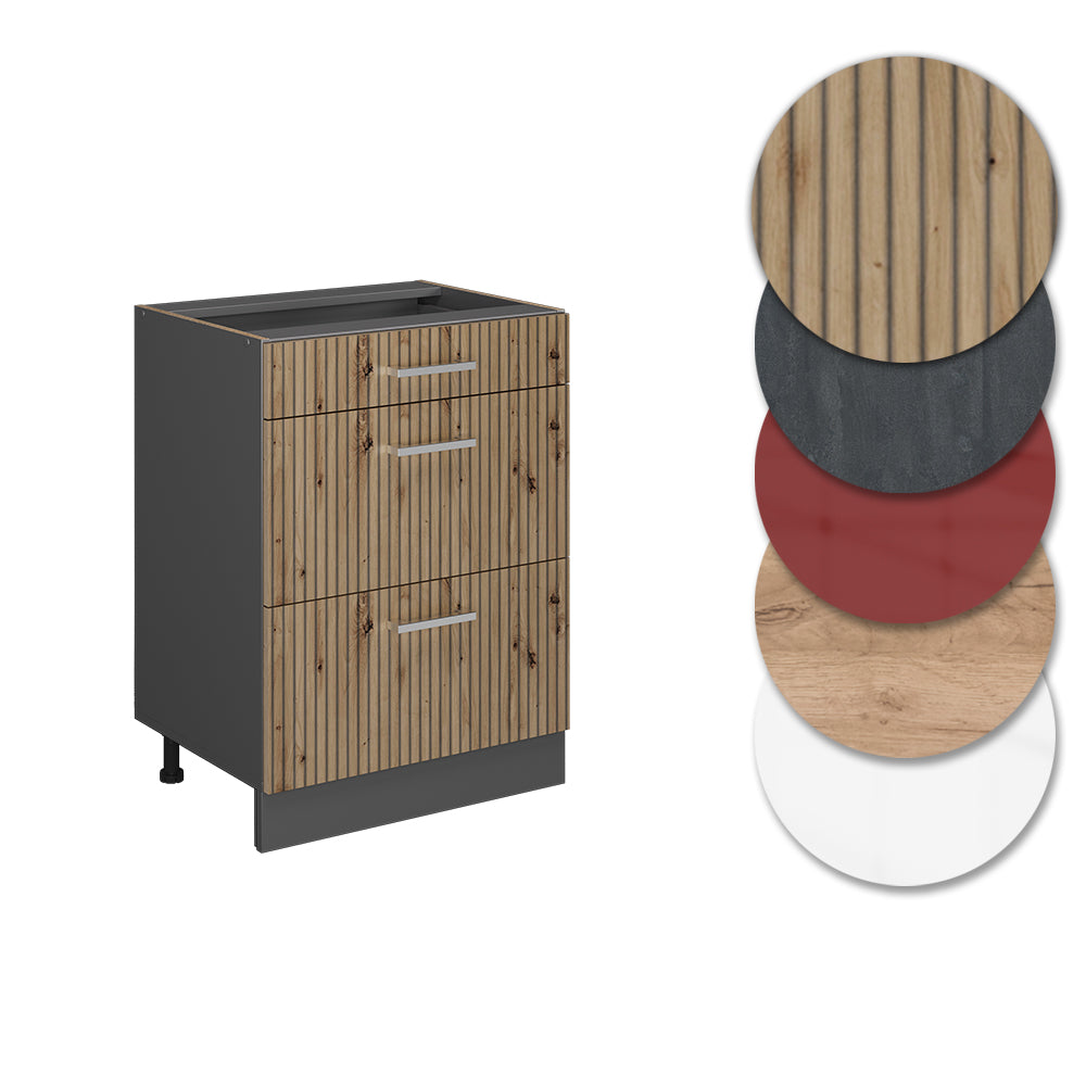 Vicco Mobiletto base per cucina Rovere artigianale 60 cm con cassetti, PL Antracite