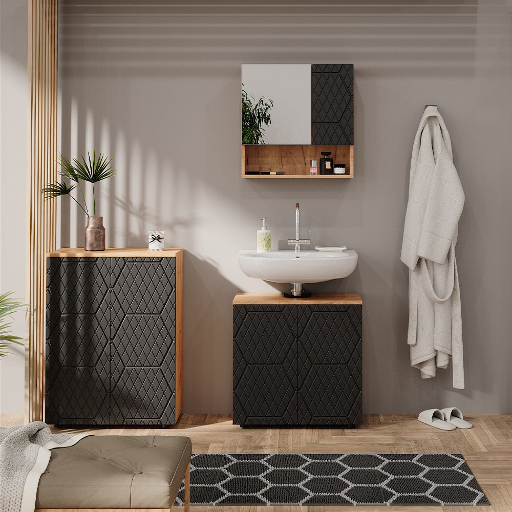 Vicco Set mobili bagno Antracite a righe 3 pezzi, con base 60 cm