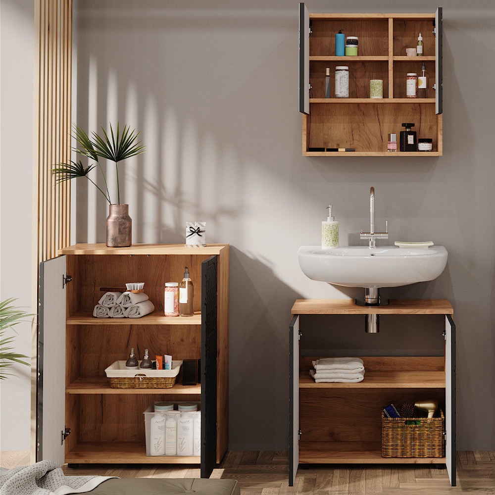 Vicco Set mobili bagno Antracite a righe 3 pezzi, con base 60 cm