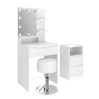 Vicco Tavolo da toeletta Bianco con cassettiera, illuminazione a LED e sgabello