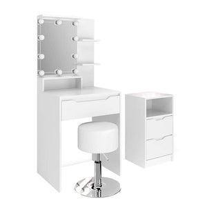 Vicco Tavolo da toeletta Bianco con cassettiera, illuminazione a LED e sgabello