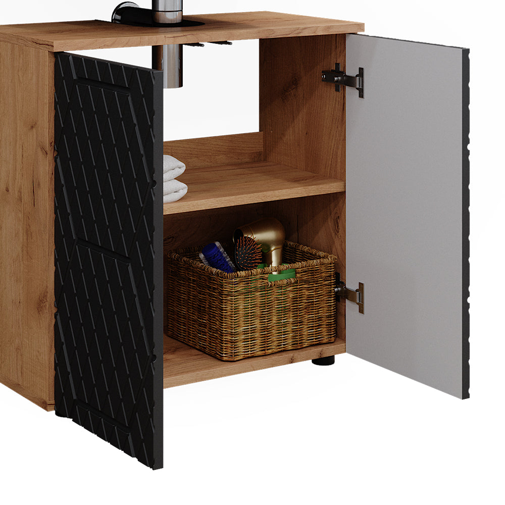 Vicco Set mobili bagno Antracite a righe 3 pezzi, con base 60 cm