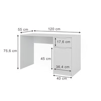 Vicco Scrivania Bianco 120 x 55 cm con cassetto