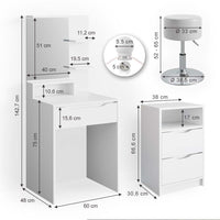 Vicco Tavolo da toeletta Bianco con cassettiera, illuminazione a LED e sgabello