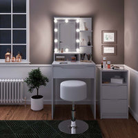 Vicco Tavolo da toeletta Bianco con cassettiera, illuminazione a LED e sgabello