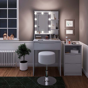 Vicco Tavolo da toeletta Bianco con cassettiera, illuminazione a LED e sgabello