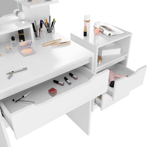 Vicco Tavolo da toeletta Bianco con cassettiera, illuminazione a LED e sgabello