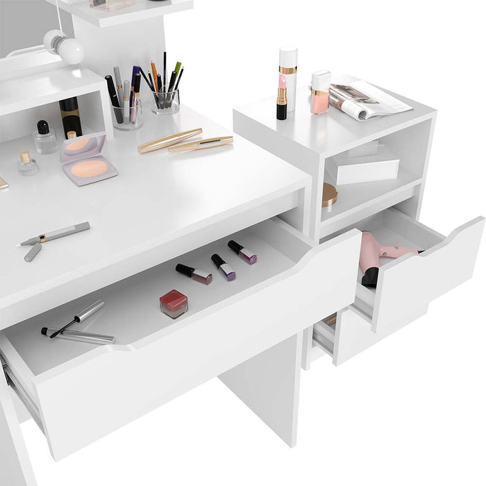 Vicco Tavolo da toeletta Bianco con cassettiera, illuminazione a LED e sgabello