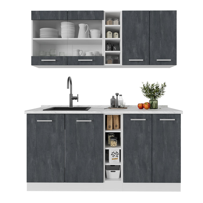 Vicco Cucina completa Nero cemento/bianco 160 cm PL Marmo