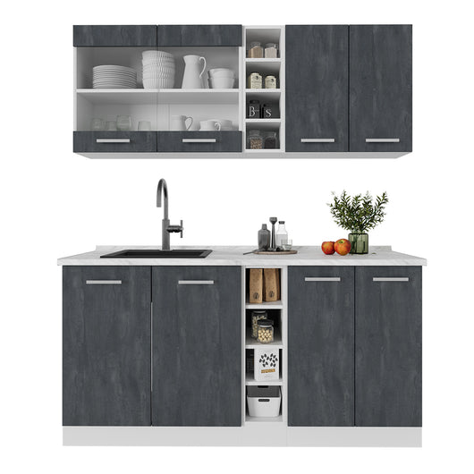 Vicco Cucina completa Nero cemento/bianco 160 cm senza piano di lavoro