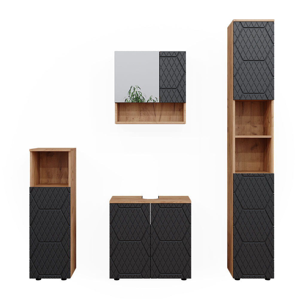 Vicco Set mobili bagno Antracite a righe 4 pezzi, con colonna