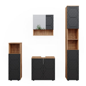 Vicco Set mobili bagno Antracite a righe 4 pezzi, con colonna