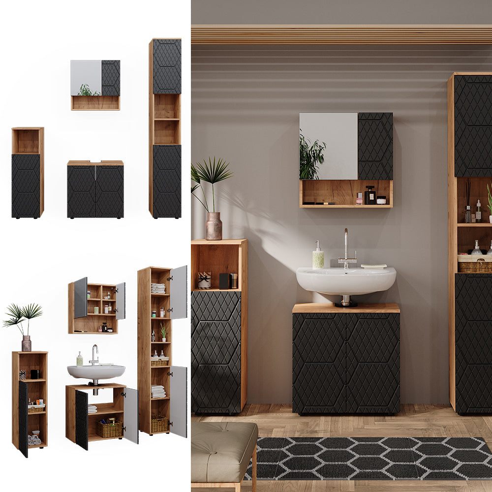 Vicco Set mobili bagno Antracite a righe 4 pezzi, con colonna