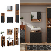 Vicco Set mobili bagno Antracite a righe 4 pezzi, con colonna