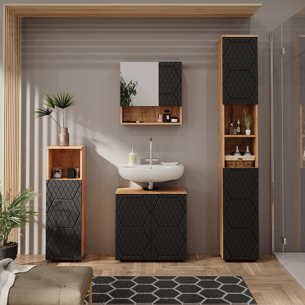 Vicco Set mobili bagno Antracite a righe 4 pezzi, con colonna