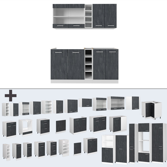 Vicco Cucina completa Nero cemento/bianco 160 cm PL Marmo